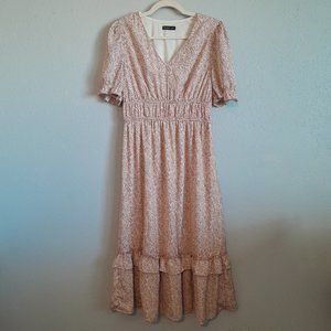 Very J Cottagecore Prairie V Neck Maxi Dress Blush Pink Speckled Size Small